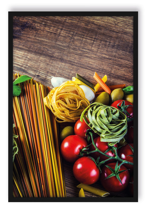 Pixxprint Pasta Italia mit Tomaten, Poster mit Bilderrahmen