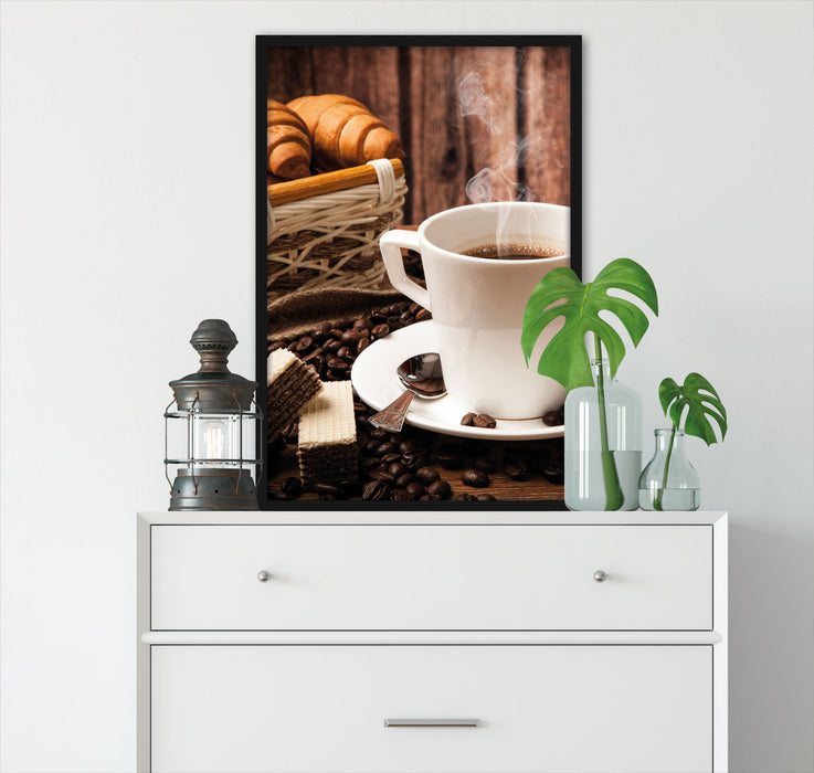 heiß aufgebrühter Kaffee, Poster mit Bilderrahmen