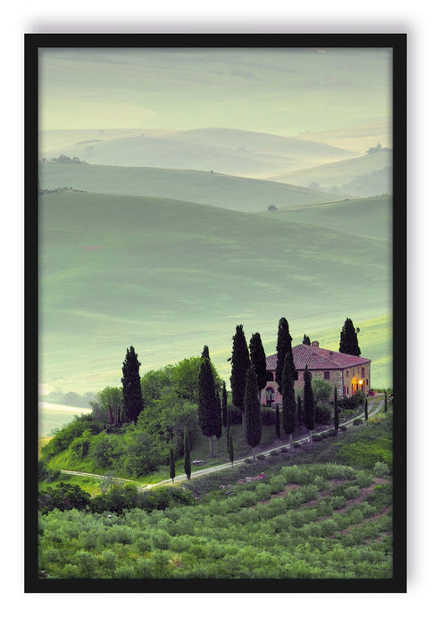 Pixxprint Wunderschöne Toskana Landschaft, Poster mit Bilderrahmen