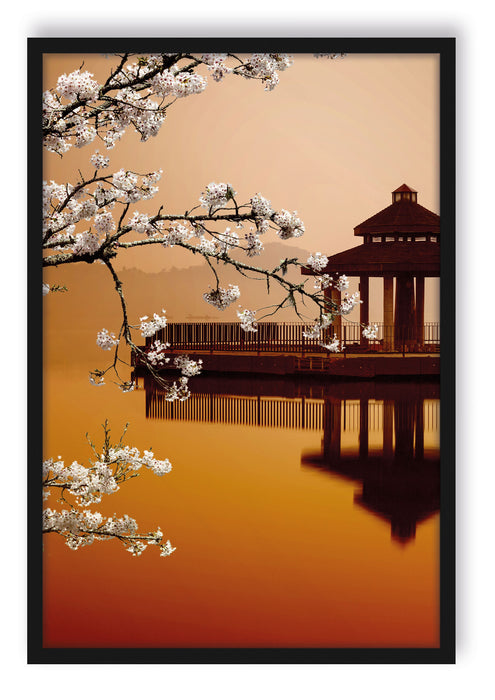 Pixxprint Kirschbaum am See, Poster mit Bilderrahmen