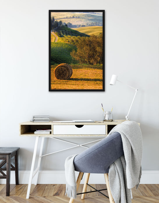 Italienische Toskana Landschaft, Poster mit Bilderrahmen