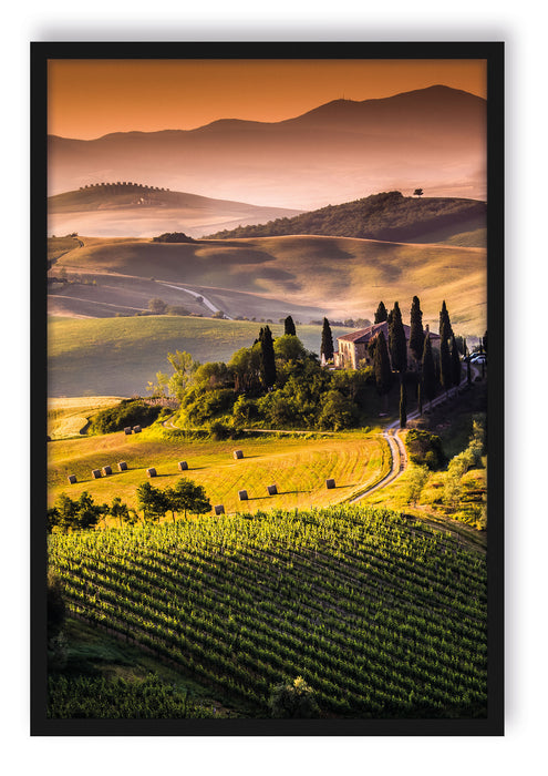 Wunderschöne Toskana Landschaft, Poster mit Bilderrahmen