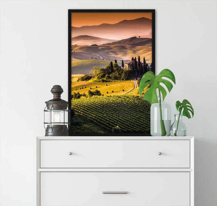 Wunderschöne Toskana Landschaft, Poster mit Bilderrahmen