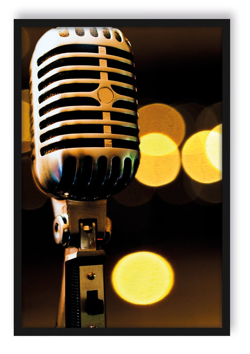 Pixxprint Altes Retro Mikrofon, Poster mit Bilderrahmen