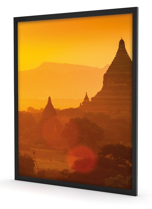 Buddha Tempel im Sonnenuntergang, Poster mit Bilderrahmen