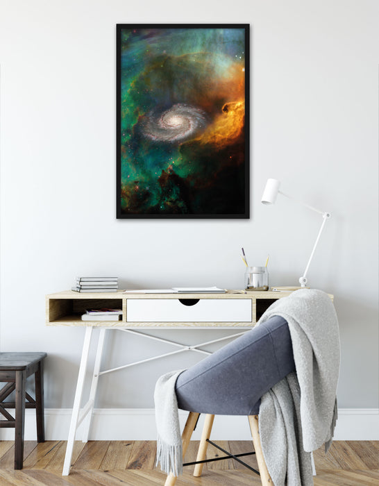 Galaxie mit Sternennebel, Poster mit Bilderrahmen