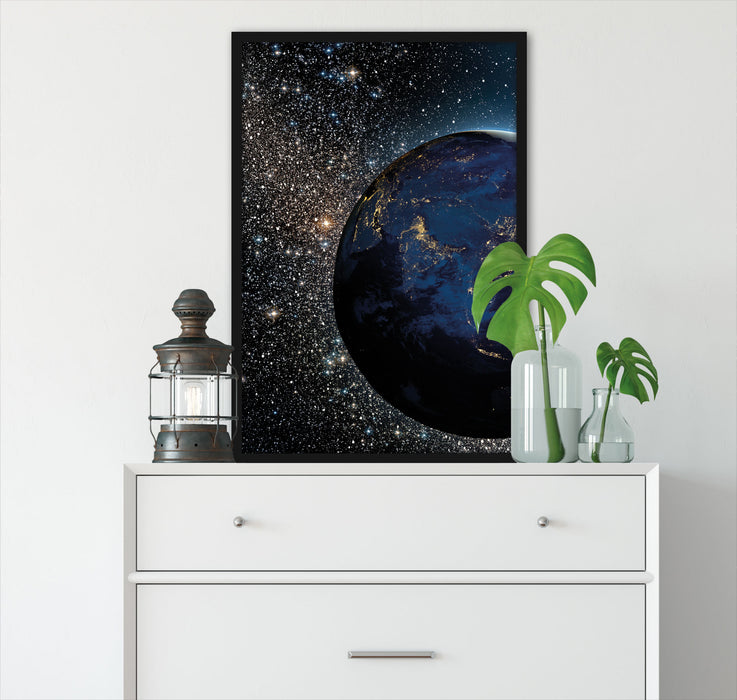 Erde im Weltall, Poster mit Bilderrahmen