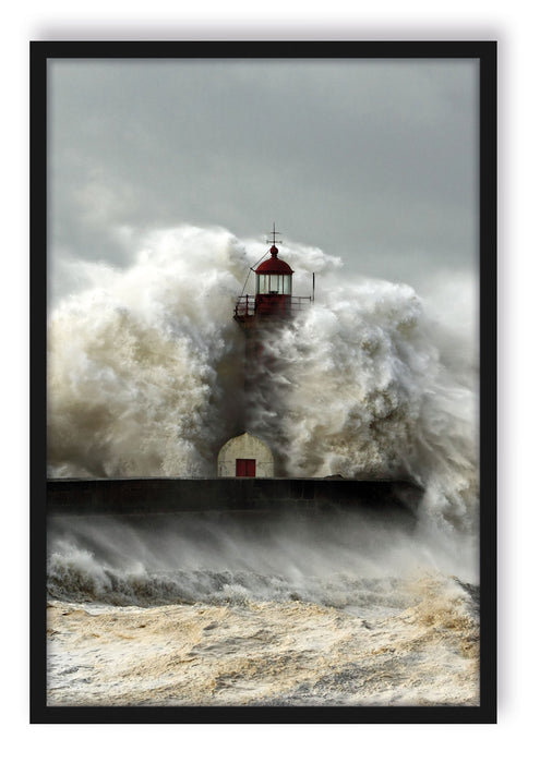 Pixxprint Leuchtturm im Sturm, Poster mit Bilderrahmen