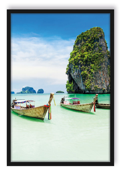 Longtailboote in Thailand, Poster mit Bilderrahmen