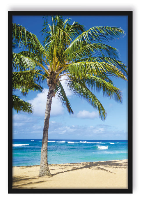 Pixxprint Wunderschöner Strand mit Palmen, Poster mit Bilderrahmen
