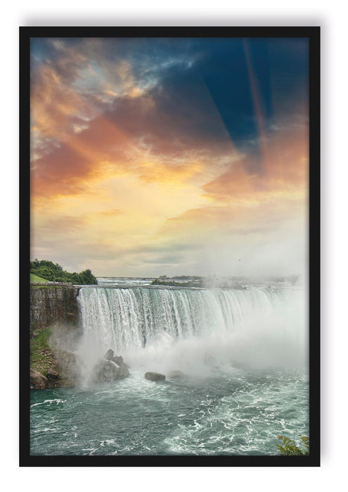 Pixxprint Niagarafälle bei Sonnenuntergang, Poster mit Bilderrahmen