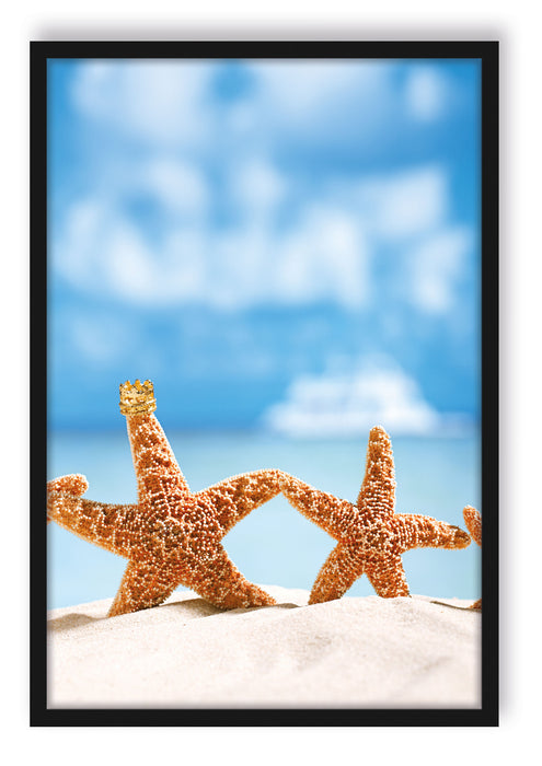 Pixxprint Seesterne am Strand, Poster mit Bilderrahmen