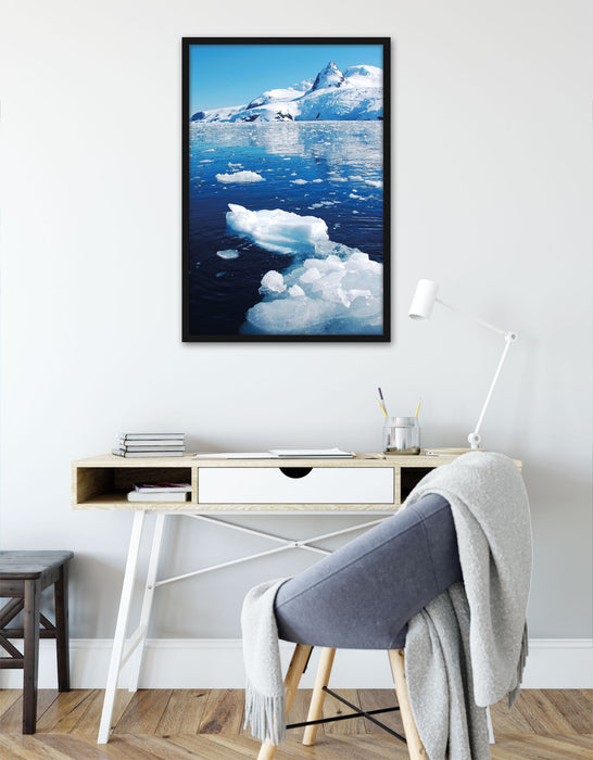 Eisberge im Meer Arktis, Poster mit Bilderrahmen