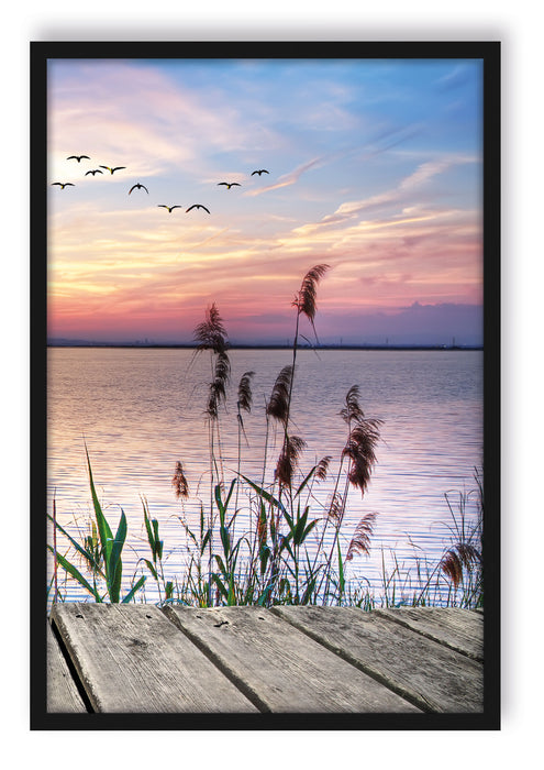 Pixxprint Steg mit Ausblick aufs Meer, Poster mit Bilderrahmen