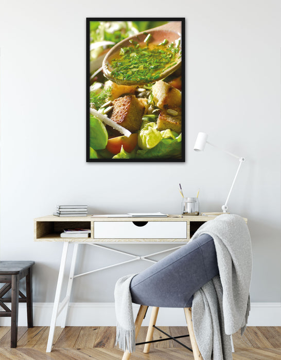 Kräuter Vinaigrette, Poster mit Bilderrahmen