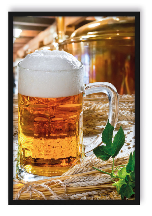 Pixxprint frisches Bier mit Hopfen, Poster mit Bilderrahmen