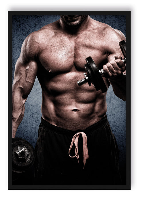 Pixxprint Starker Bodybuilder mit Hantel, Poster mit Bilderrahmen