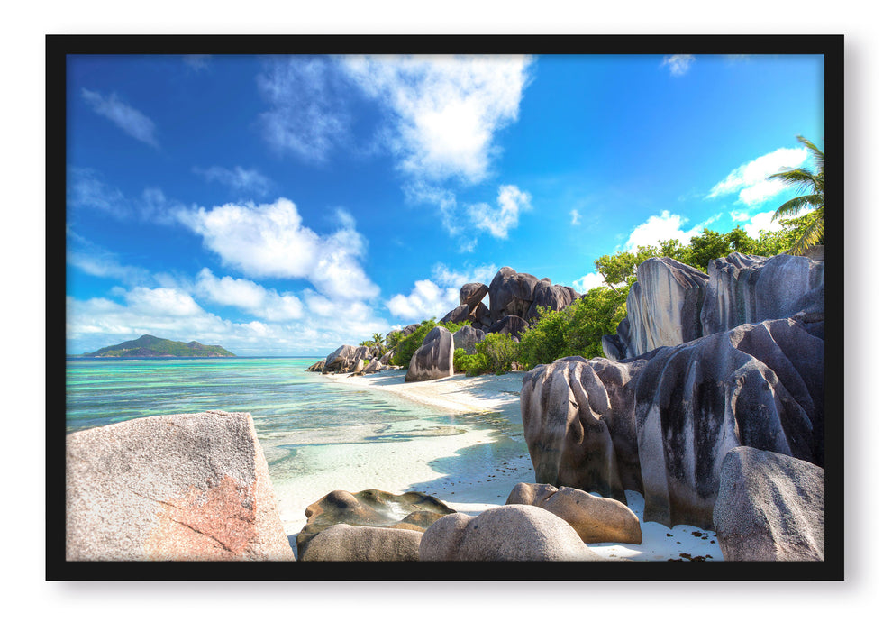 Pixxprint Seychellen Strand, Poster mit Bilderrahmen