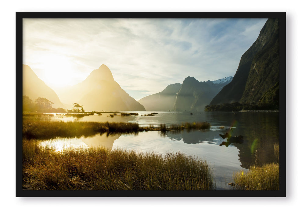 Pixxprint Milford Sound Neuseeland, Poster mit Bilderrahmen