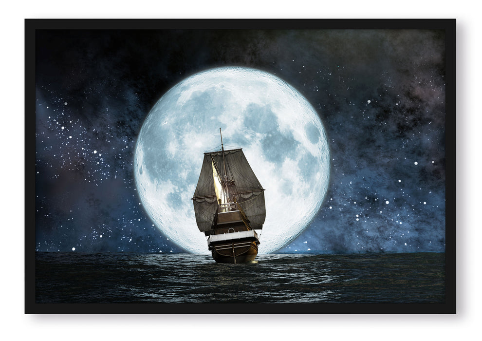 Pixxprint Segelschiff bei Vollmond, Poster mit Bilderrahmen