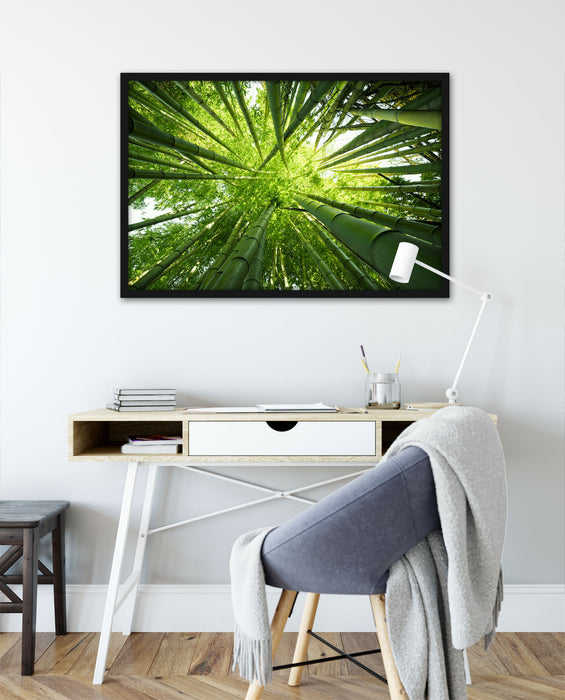Grüner Bambus, Poster mit Bilderrahmen