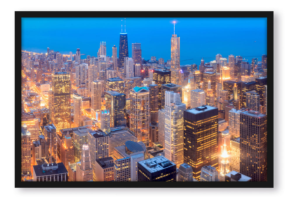 Luftaufnahme Chicago, Poster mit Bilderrahmen
