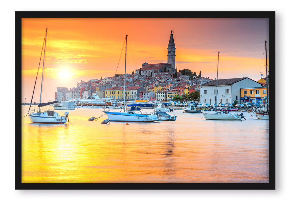 Kroatische Hafenstadt, Poster mit Bilderrahmen