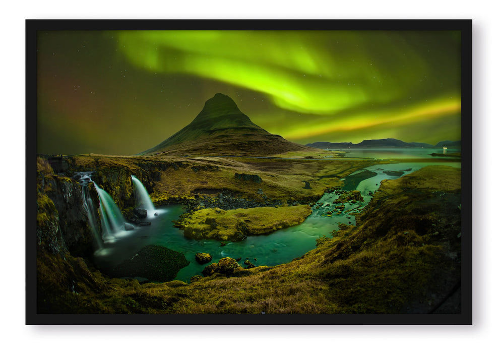 Pixxprint Kirkjufell Wasserfall, Poster mit Bilderrahmen