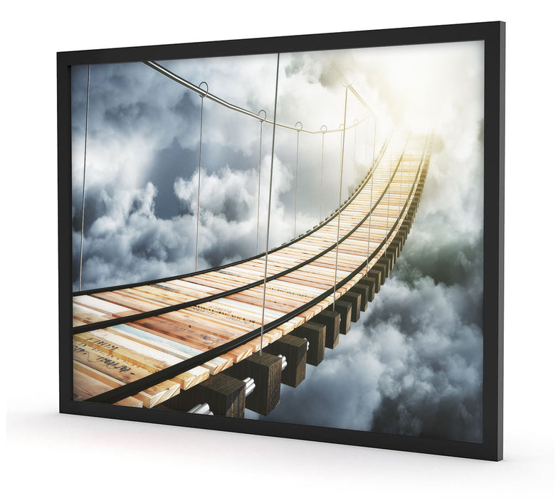 Hölzerne Brücke in den Wolken, Poster mit Bilderrahmen