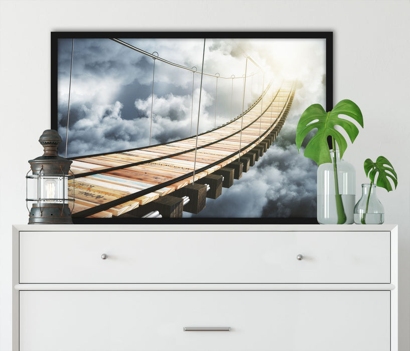 Hölzerne Brücke in den Wolken, Poster mit Bilderrahmen