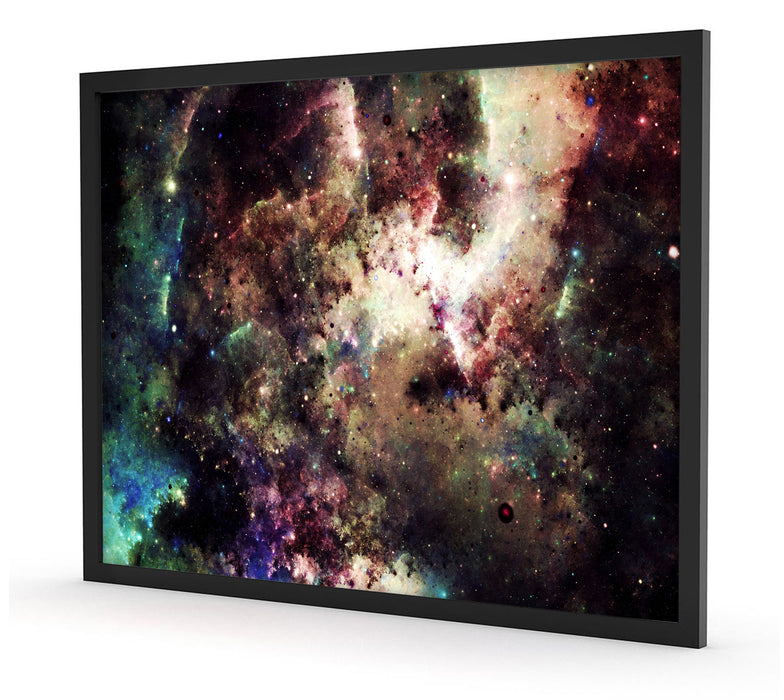 Bunte Nebelgalaxie und Sterne, Poster mit Bilderrahmen