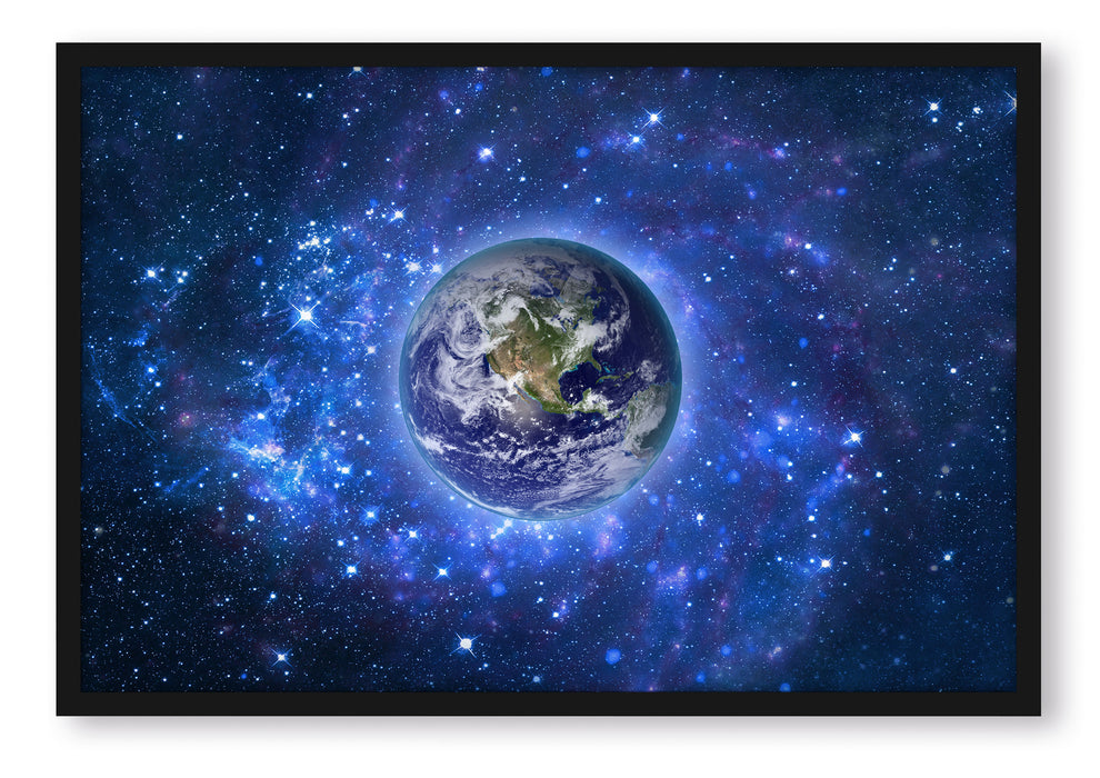 Planet Erde im Weltraum, Poster mit Bilderrahmen