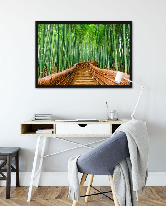 Kyoto Japan Bambuswald, Poster mit Bilderrahmen