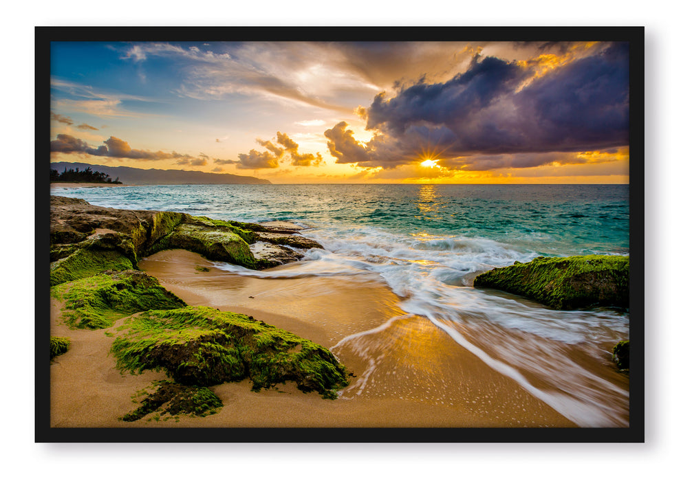 Pixxprint Sonnenuntergang auf Hawaii, Poster mit Bilderrahmen