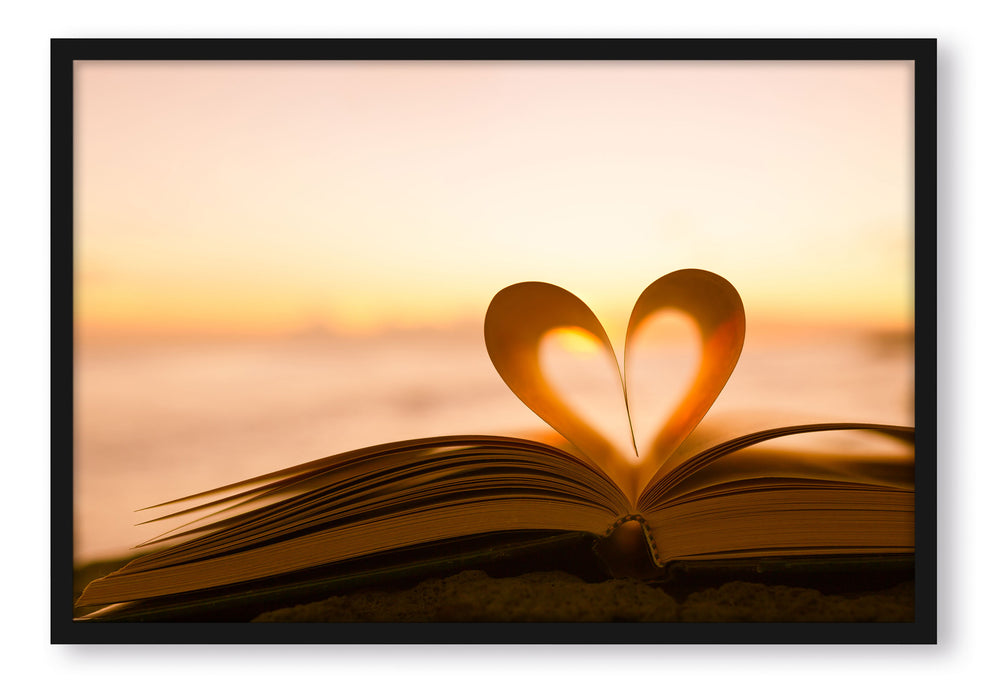 Pixxprint Das Herz aus einer Buchseite, Poster mit Bilderrahmen