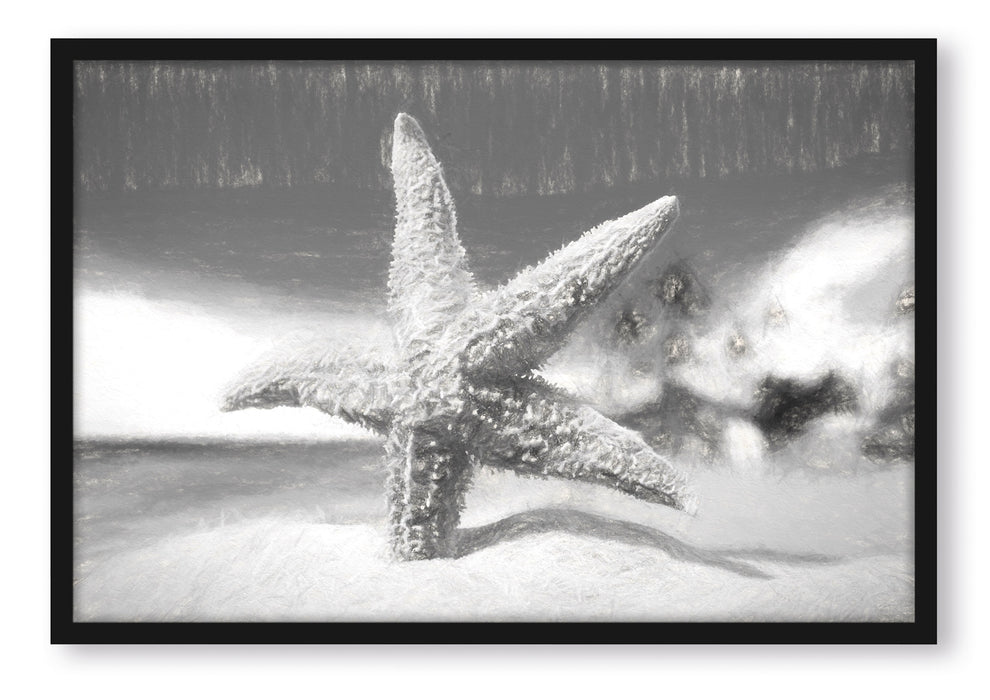 Pixxprint Seestern Sandstrand, Poster mit Bilderrahmen