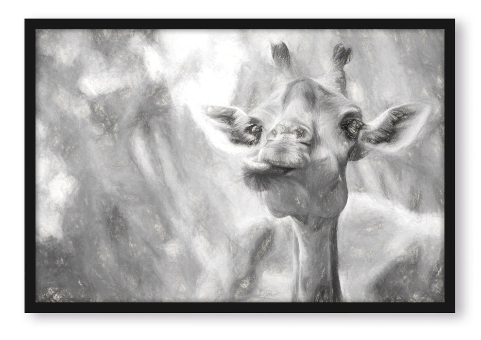 Pixxprint Giraffe in der Natur Kunst, Poster mit Bilderrahmen