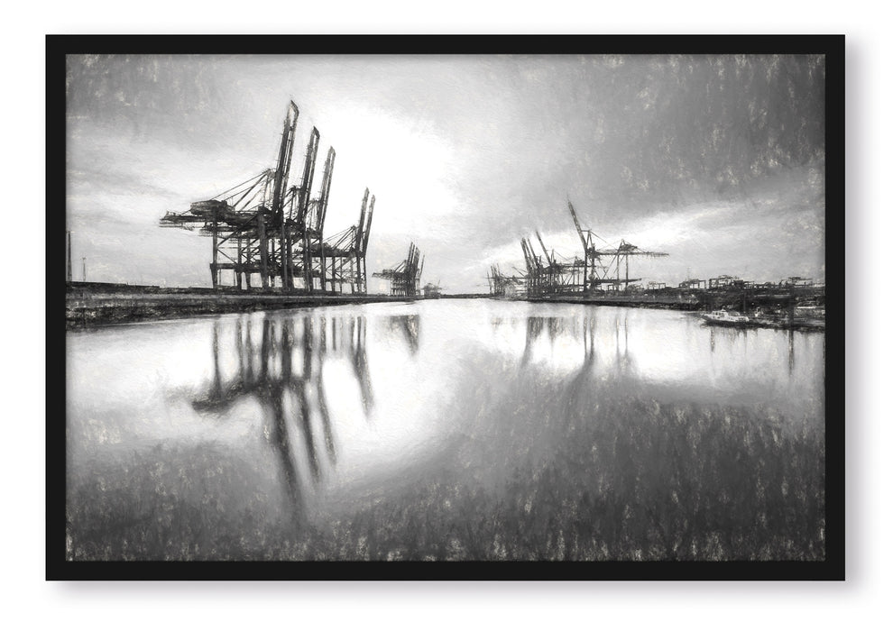 Pixxprint Hafen im Abendschein, Poster mit Bilderrahmen