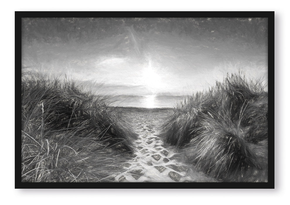 Pixxprint der Weg ins Meer Kunst, Poster mit Bilderrahmen