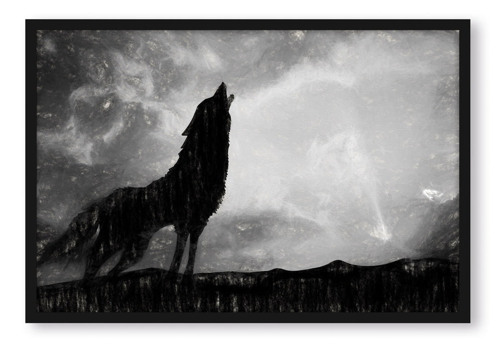 Pixxprint Wolf Heulen, Poster mit Bilderrahmen