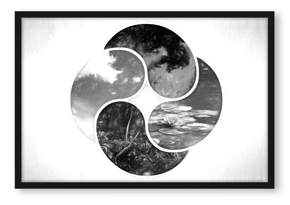 Pixxprint Die vier Elemente Kunst, Poster mit Bilderrahmen