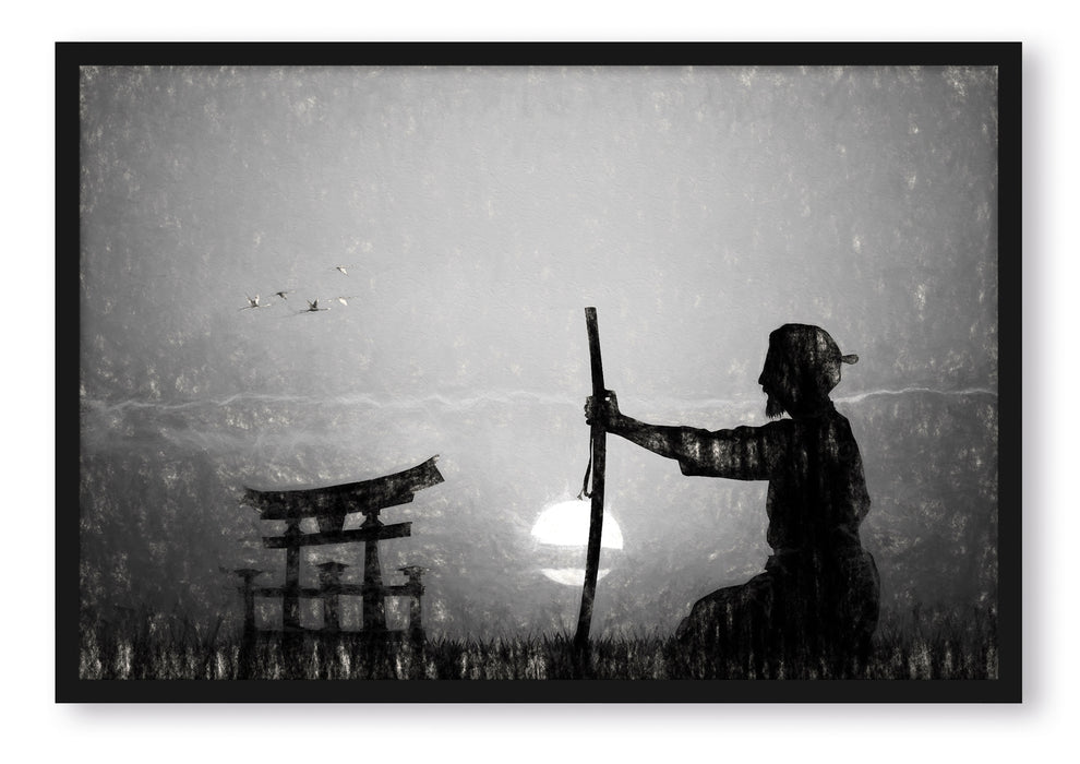 Samurai-Meister vor Horizont, Poster mit Bilderrahmen