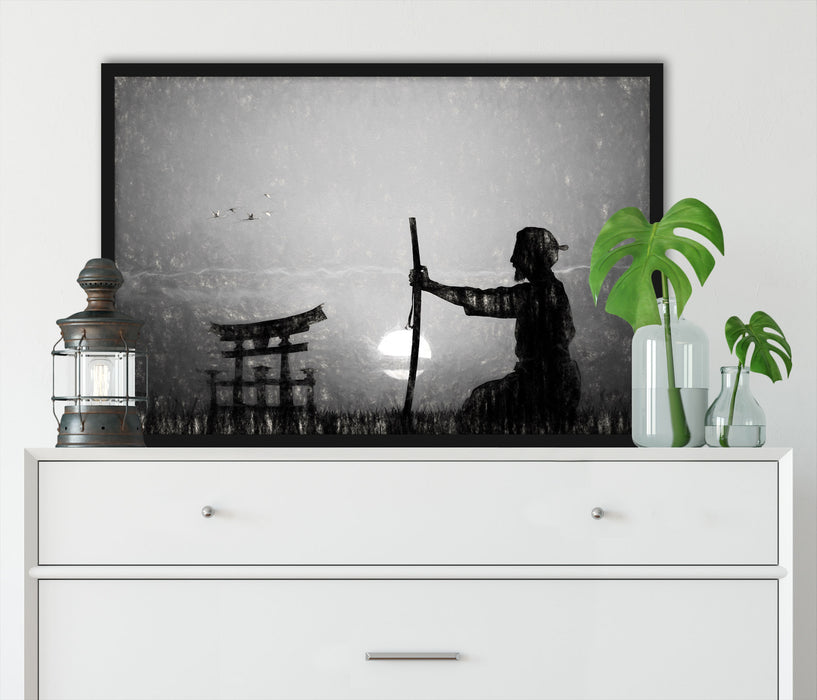 Samurai-Meister vor Horizont, Poster mit Bilderrahmen