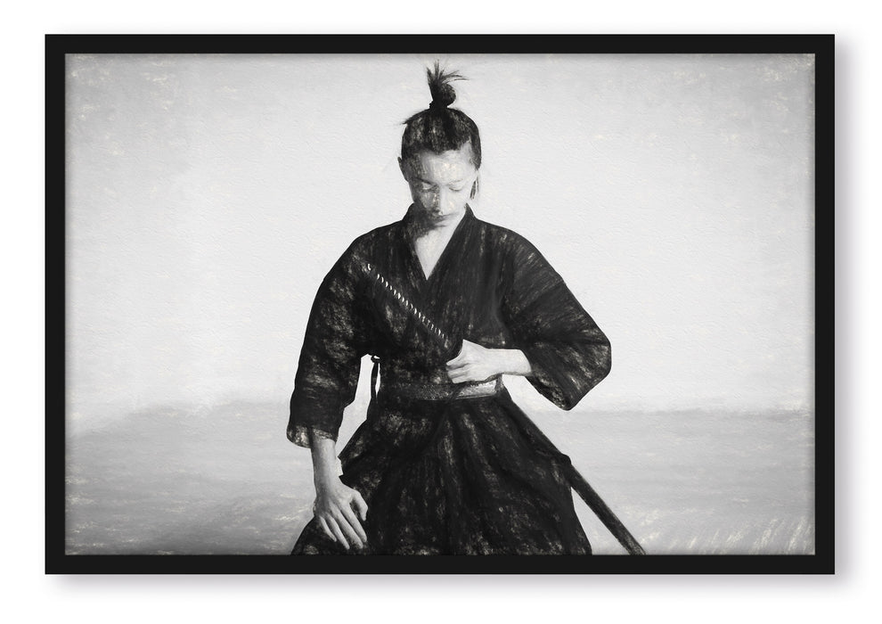 stolze Samurai-Kriegerin Kunst, Poster mit Bilderrahmen
