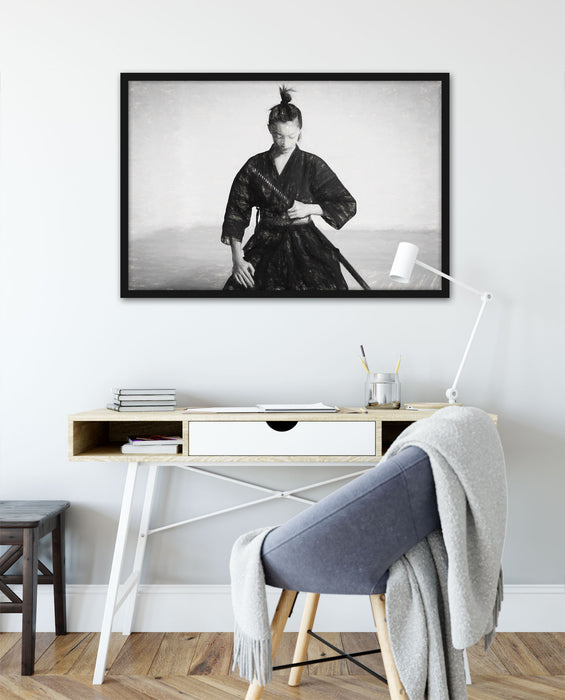 stolze Samurai-Kriegerin Kunst, Poster mit Bilderrahmen