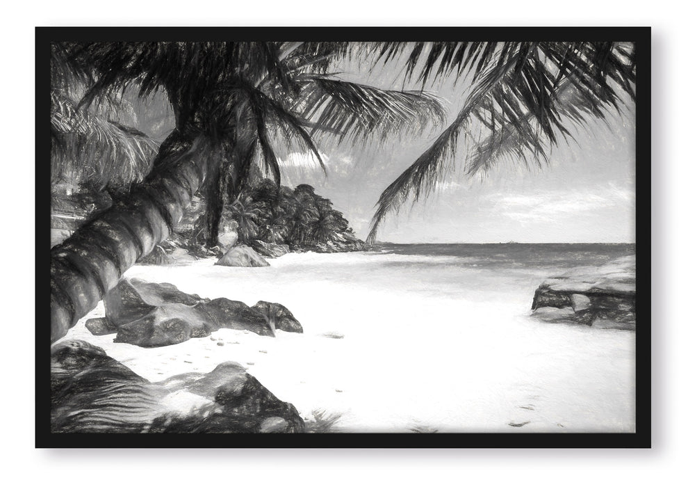 Pixxprint Palmenstrand Seychellen Kunst, Poster mit Bilderrahmen