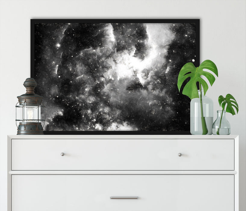 Nebelgalaxie und Sterne, Poster mit Bilderrahmen