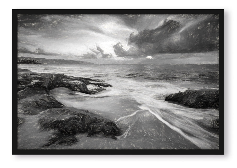 Pixxprint Sonnuntergang auf Hawaii Kunst, Poster mit Bilderrahmen