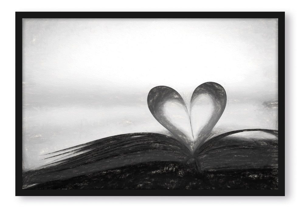Herz aus einer Buchseite, Poster mit Bilderrahmen