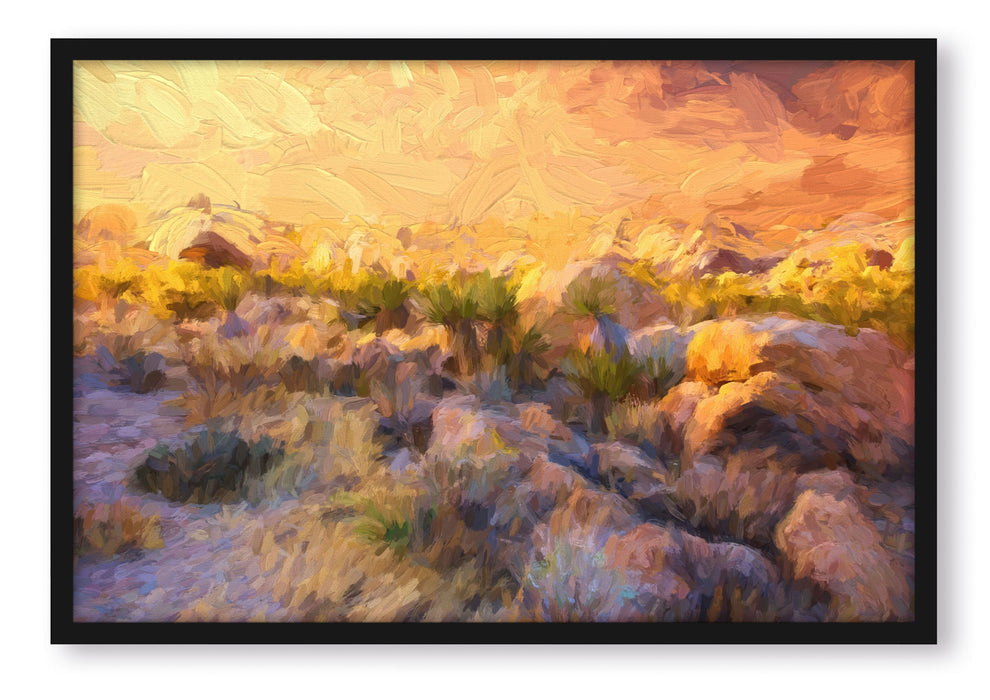 Pixxprint Joshua Wüste im Sonnenuntergang, Poster mit Bilderrahmen